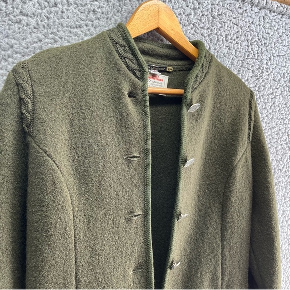 Vtg Fritz Litzlfelder Olive Green 100% Wool Women’s Jacket Sz 8 Braided Back - Picture 2 of 11